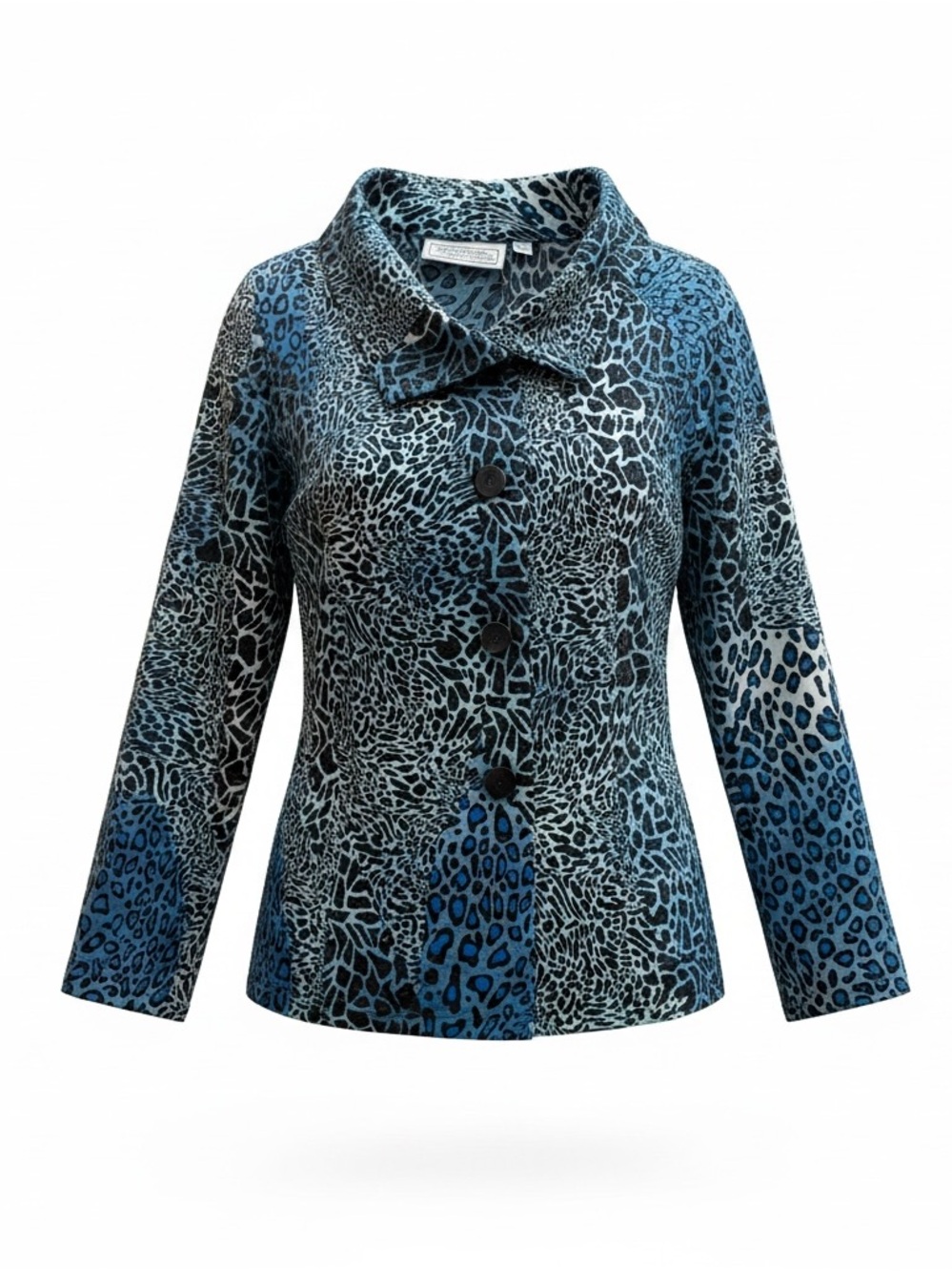 George simonton says  Light Blue and Black Animal Print jacket